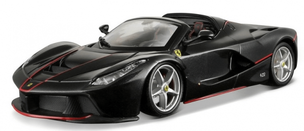 Bburago 1:24 Ferrari Laferrari Aperta čiernaModel talianského superšportového vozidla Laferrari Aperta v netradičnej čiernej farbe od známej značky Bburago. Detailne spracovaný model v mierke 1:24 je vyrobený z kovu doplnený plastovými dielmi. Auto má otvárateľnú zadnú kapotu s detailne prepracovaným motorom. Oficiálne licencované vozidlo značky FERRARI .Model auta v mierke 1:24.Vyrobené z kovových a plastových dielov.Otváracia zadná kapota.Model je natretý originálnym lakom na auto.Balenie v papierovej škatuľke s fóliovým priehľadom a popisom typu.Dĺžka autíčka je cca 19 cm.Rozmery balenia: 24