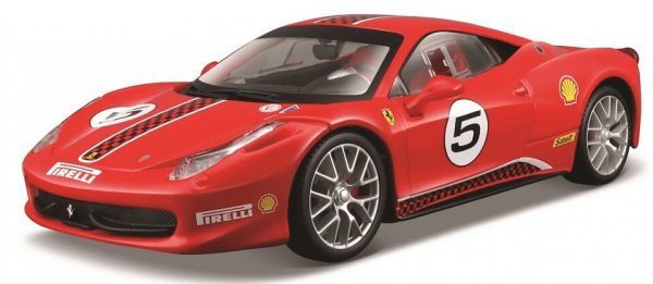Burago 1:24 Ferrari Racing 458 Challenge červenáModel talianskeho závodného špeciálu Ferrari 458 Challenge zo série Racing v červenej farbe od známej značky Bburago. Detailne spracovaný model v mierke 1:24 je vyrobený z kovu doplnený plastovými dielmi. Auto má otvárateľnú zadnú kapotu s detailne prepracovaným motorom a otvárateľné dvere. Oficiálne licencované vozidlo značky FERRARIc.Model auta v mierke 1:24.Vyrobené z kovových a plastových dielov.Otváracie dvere a zadná kapota.Model je natretý originálnym lakom na auto.Model je pripevnený k plastovému stojanu