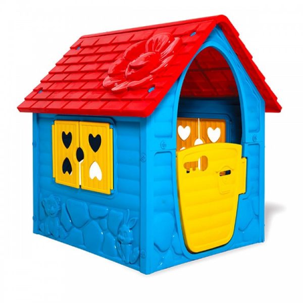 Farebný záhradný domčekFarebný záhradný domček pre deti má pevnú plastovú konštrukciu. Domček je vybavený veľkými otvárateľnými dverami. Domček má na bočných stranách okná s okenicami