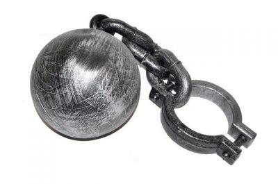 Guľa väzenskáVäzenská guľa s okovou je skvelým doplnkom pre kostým väzňov.        Rozmery: guľa priemer cca 18 cmreťaz dĺžka 25 cmokov na nohu priemer max 10 cm