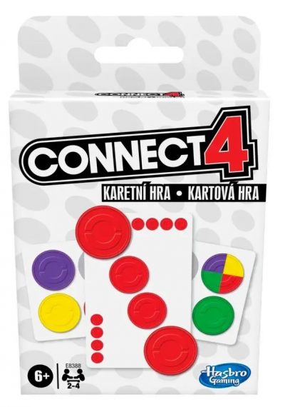 Hasbro Karty Connect4Kartová hra je zábavná kartová verzia hry Connect 4 Shots. V tejto kartovej verzii sa hráči snažia nazbierať karty a splniť 4 misie. Nie je to vôbec jednoduché