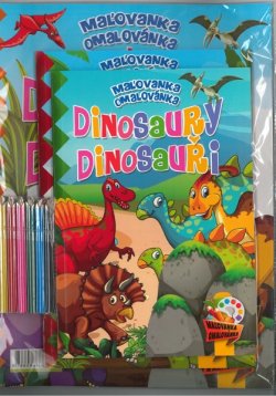 Maľovanka s aktivitami DinosaurySada obsahuje: farebné ceruzky + 2 maľovanky + 2 zošity s aktivitami. S motívom rôzných druhov dinosaurov.
