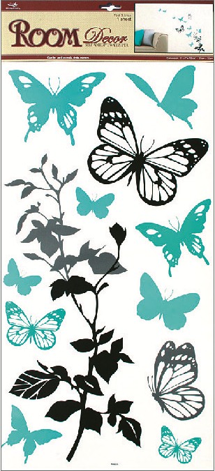 Samolepka Motýle+kvety 69x32cmSamolepky na stenu sú najjednoduchšou dekoráciou