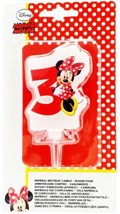 Sviečka Minnie č.3 Narodeninová sviečka s číslom 3 a s motívom Disney postavičky Minnie. Dokonale pasuje k moderným farebným
