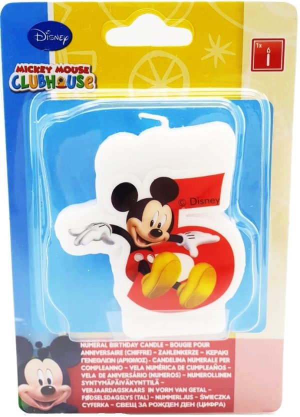 Sviečka Mickey č.5Narodeninová sviečka s číslom 5 a s motívom Disney postavičky Mickey. Dokonale pasuje k moderným farebným