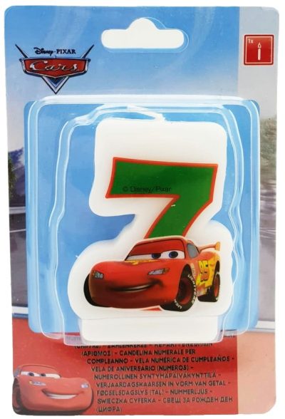 Sviečka Cars č.7Narodeninová sviečka s číslom 7 a s motívom Disney postavičky Cars. Dokonale pasuje k moderným farebným