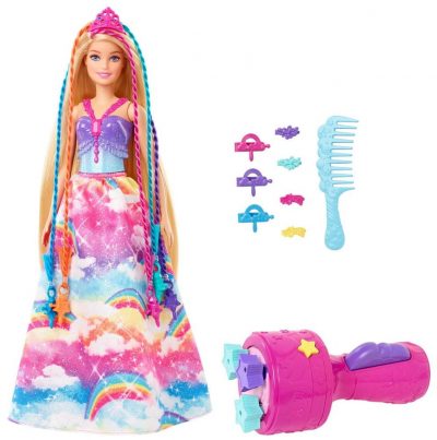 Mattel Barbie Princezná s farebnými vlasmi herný setBarbie princezná prekvapí mimoriadne dlhými vlasmi (22 cm)