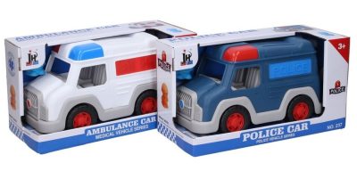 Auto ambulancia/polícia s figúrkouAuto ambulancia alebo polícia s figúrkou na voľný pohon. Autíčko je vyrobené z plastu. Ktoré si vyberieš? Veľkosť figúrky: 5 cmVeľkosť: 23 cmVhodné pre deti od 3+