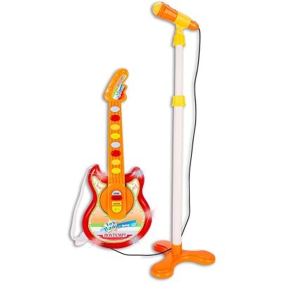 Bontempi Gitara s mikrofónom detská Bontempi detská rocková gitara Baby s pódiovým mikrofónom pre zosilnenie hlasu. Každé dieťa môže skvele predviesť svoje hudobné schopnosti na tejto gitare od Bontempi! Nastaviteľný stojan na mikrofónPripojenie k MP3 prehrávaču (iPod