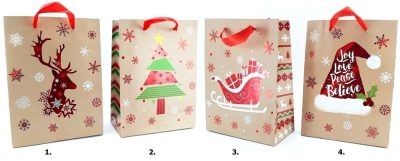 Vianočná darčeková taškaDarčeková taška vyrobená z kvalitného tvrdého papiera s vianočnými motívmi