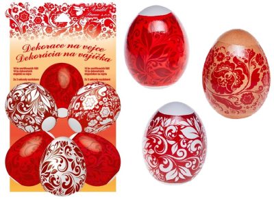 Dekoračná fólia na vajíčka s motívom ornamentov - červenéĽahko a rýchlo nazdobené vajíčka. Na vychladnuté varené vajíčka navlečte dekoračnú fóliu
