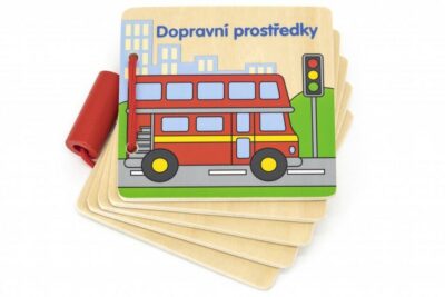 Viga Drevená knižka Dopravné prostriedkyDrevená knižka s obrázkami dopravných prostriedkov