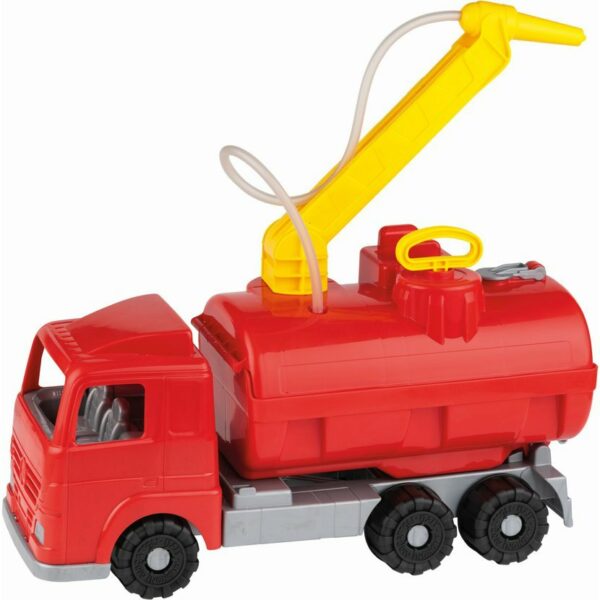 Auto nákladné hasičské 45 cmVeľké hasičské auto vyrobené z kvalitného plastu s ručnou pumpou a funkčnou striekačkou z radu Millennium balené v hnedej ekologickej krabici. Používané plasty sú pevné