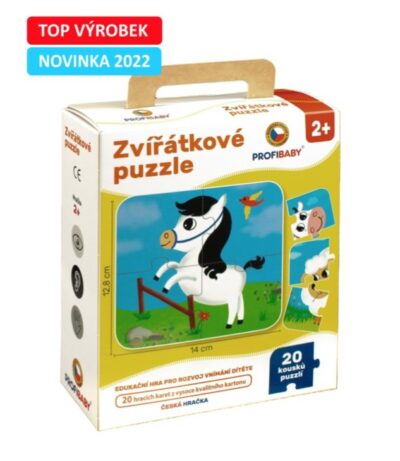 Profibaby Puzzle zvieratká 20 ksPuzzle s krásnymi obrázkami špeciálne vytvorené pre najmenšie deti. Pevné dieliky sú vyrobené z kartónu a podporujú u detí rozvoj motoriky