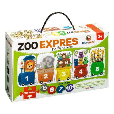 Profibaby Puzzle Zoo Express 30 ksPuzzle s krásnymi obrázkami špeciálne vytvorené pre najmenšie deti. Pevné dieliky sú vyrobené z kartónu a podporujú u detí rozvoj motoriky