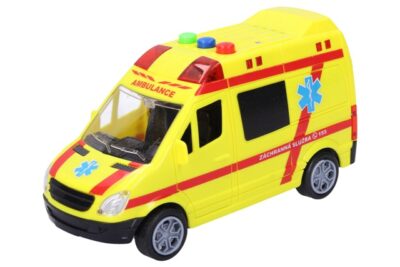 Sanitka AmbulanceAuto sanitka po zatlačení tlačidiel na streche vozidla vydáva reálne zvuky a bliká. Autíčko v dĺžke 16 cm je na batérie