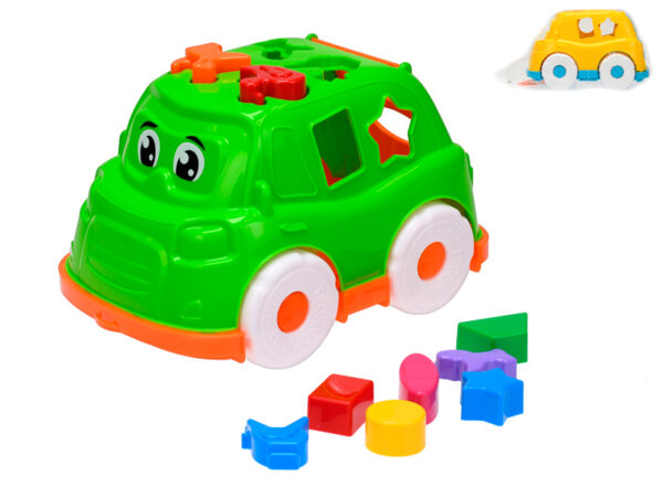 Auto vkladačka 2v1/2farbyTriedenie tvarov je vždy zaujímavou aktivitou pre malé deti a toto auto je na to ako stvorená. Auto má na každej strane otvory v geometrickom tvare do ktorých treba vložiť správnu plastovú kocku. Hračka rozvíja predstavivosť