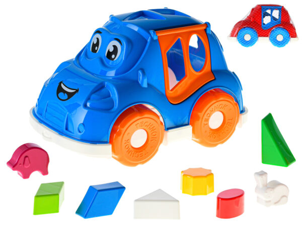 Auto vkladačka 2v1/2farbyTriedenie tvarov je vždy zaujímavou aktivitou pre malé deti a toto auto je na to ako stvorená. Auto má na každej strane 2 otvory v geometrickom tvare do ktorých treba vložiť správnu plastovú kocku. Hračka rozvíja predstavivosť