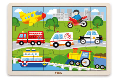 Drevené puzzle dopravné prostriedkyDrevené puzzle s motívom rôznych autíčiek rozvíjajú kreativitu a tvorivosť vášho dieťaťa. Obrázkové puzzle