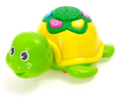 Baby korytnačka na batérie 12 cmMalá baby korytnačka so svetelnými a zvukovými efektmi poteší najmenšie detičky. Na chrbáte korytnačky je malý projektor