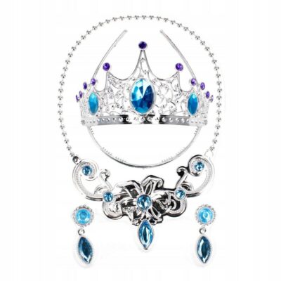 Korunka s diadémom a doplnkamiŠperky s diadémom pre skutočnú princeznú alebo mladú dámu. Šperky v striebornej farbe s modrými kamienkami sú vyrobené z plastu. Sada obsahuje:čelenku s korunkou klipové naušnicenáhrdelník