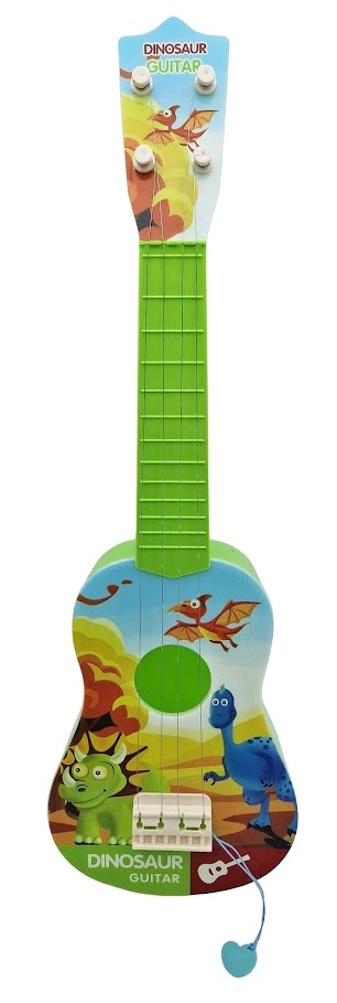 Gitara pre najmenších Dino 52 cmDetská gitara pre najmenšie deti s motívom Dinosaurov. Kvalitné nastaviteľné strunyFunkčný zvukový otvorTrsátko