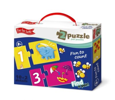 Far far land Puzzle vzdelávacie 10ksBalenie obsahuje 10 puzzle obrázkov. Počítanie do desať- každý puzzle obrázok sa skladá z dvoch dielikov (číslo a obrázok).Puzzle sú špeciálne navrhnuté pre malé deti od 3 do 5 rokov. Dieťa ľahko zdvihne veľké kusy a zostaví zmysluplné obrázky sám. Odporúčaný vek : 3+
