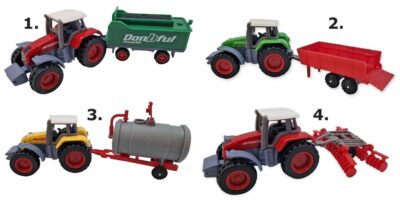 Traktor kovový 14 cmKovový traktor s odnímateľným plastovým návesom. Rôzne návesy v 4 variantoch. Na výber rôzne varianty vlečiek s traktoromMateriál: kov/plastVhodné pre deti od 3+Uvedená cena je za 1 kusV prípade balenia obsah 12 ks