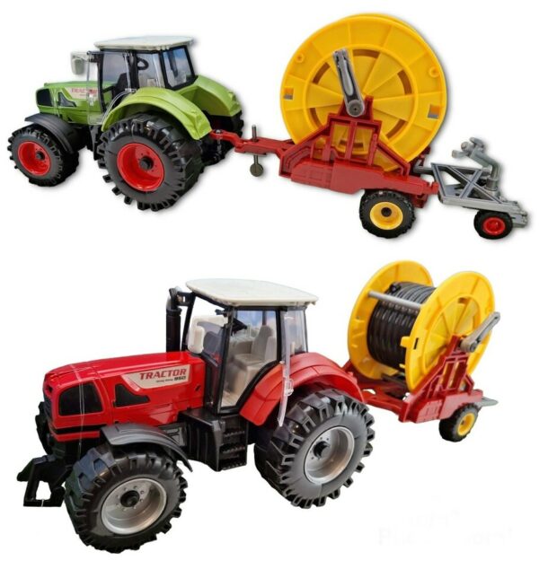 Traktor s prepravníkom káblových cievok 40 cm Plastový traktor s kovovou kapotou a vlečkou káblovej cievky. Traktor má otváraciu kapotuRozmery traktora vrátane vlečky približne 40 x 14 x 13 cmRozmery balenia približne 51 x 16