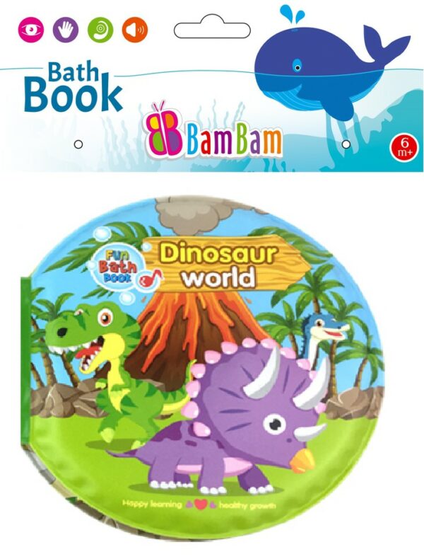 BamBam Mäkká knižka pískacia dino svet 14x13cmMäkká pískacia knižka s farebnými obrázkami stimuluje rozvoj zmyslov dieťaťa. Spojenie výučby s dobrou zábavou podporuje chuť dieťaťa spoznávať