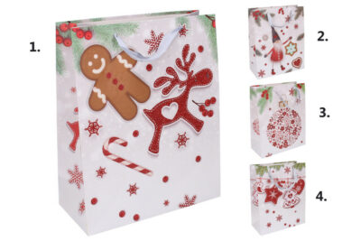 Vianočná darčeková taškaDarčeková taška vyrobená z kvalitného tvrdého papiera s rôznymi motívmi