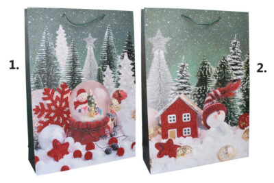 Vianočná darčeková taškaDarčeková taška vyrobená z kvalitného tvrdého papiera s rôznymi motívmi