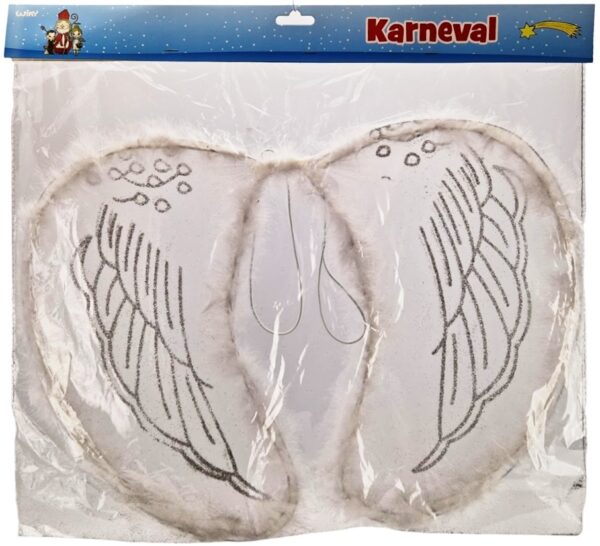 Anjelské krídla na karnevalKrásne anjelské krídla pre malých anjelov. Krídla s pierkami pre dokonalý anjelský outfit. Krídla sú k rukám pripevnené gumičkami. Karnevalový doplnokRozmery 46 x 47 cm