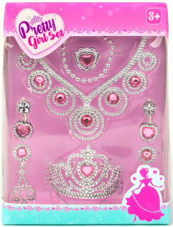 Korunka s doplnkamiSada šperkov pre malé princezné. Vhodné aj ako doplnok ku karnevalovému kostýmu.Sada obsahuje:korunku s diadémom