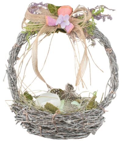 Košík prútený s vajíčkami 17x16cmPrútený košík s vajíčkami je krásna dekorácia na Veľkú noc. Rozmery : 17 x 16 cm