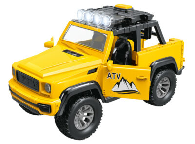 Auto Off Road terénne ATV s efektamiAuto terénne s efektmi. Otváracie bočné a zadné dvere. Zvukové a svetelné efekty sa aktivujú tlačidlom na streche. Na zotrvačník3 x LR44 batérie (súčasťou)Veľkosť 21 cm