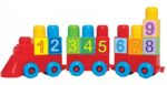 Stavebnica Náučný vláčik kockyNáučný vláčik v kocke poteší chlapcov a dievčatá od 18 mesiacov. Červený vláčik s modrými kolesami pozostáva z lokomotívy s 2 vozňami