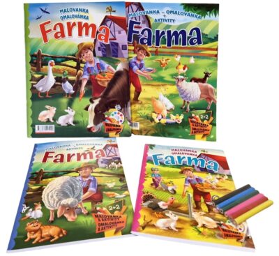 Maľovanka s aktivitami FarmaSada obsahuje: farebné ceruzky