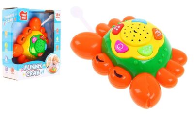 Zábavný krabHudobný krab vo veselých farbách pre tých najmenších. Hračka obsahuje projekciu hviezdnej oblohy a melódie ako zvieracie zvuky