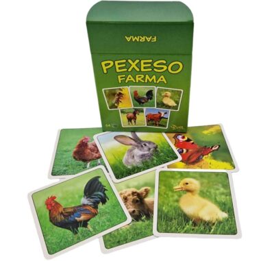 Pexeso farma v krabičke 32 dvojícPexeso je jednou z najznámejších a najobľúbenejších detských hier. Deti si pri hre precvičujú pamäť