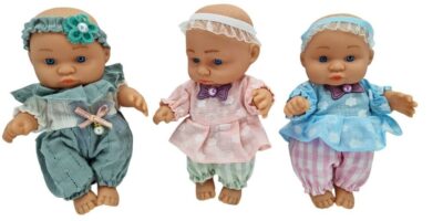 ktoré sa chcú hrať na mamičku. Bábätko je oblečené v rôznofarebných šatách. Veľkosť bábiky 17 cmUvedená cena je za 1 kus.V príapde balenia obsah 6 ksBábätko je oblečené v rôznych kombináciach a je dodávané náhodne.