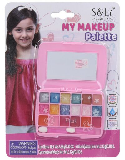 Kozmetický Make-up so zrkadielkom Paletka s detským make-upom pre malé parádnice obsahuje 18 farieb na oči
