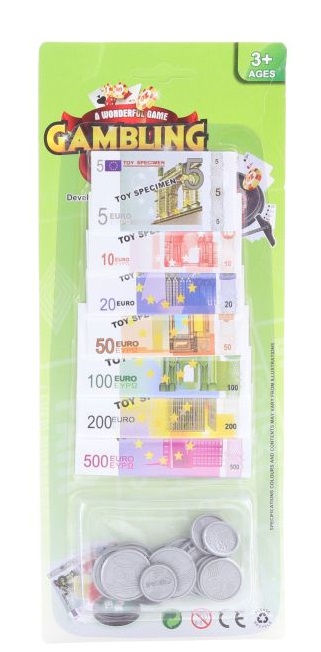 Peniaze eurá bankovky a mince Detské peniaze na hranie. Balenie obsahuje mince a bankovky.Vhodné pre deti od 3+