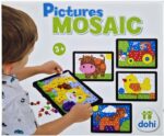 Mozaika obrázky 8 ksDidaktická mozaika obsahuje až 8 farebných obrázkov s otvormi a rôznofarebné kolíky s priemerom hlavičky 12 mm. Sú dostatočne veľké a príjemné na úchop