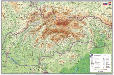 Podložka na stôl - Slovenská republika 60 x 40 cmGeografická mapa slovenska v pomere 1 : 750 000