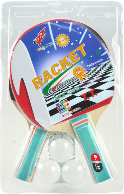 Rakety na stolný tenisSúprava dvoch pingpongových rakiet s bielymi loptičkami. Sada obsahuje 2 rakety a 3 loptičky. Výrobok nie je hračka