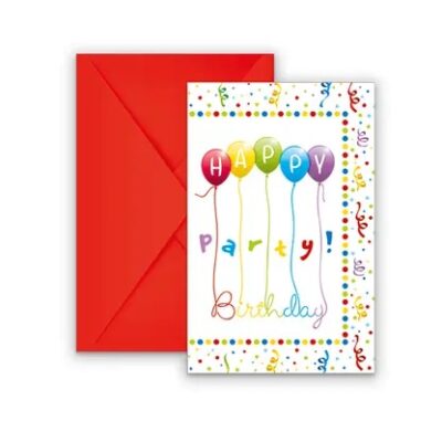 Pozvánky Happy Birthday 6ksAko inak dať vedieť všetkým že chystáte oslavu ak nie pozvánkami! Tieto štýlové párty pozvánky môžete zladiť s párty výzdobou s motívom Balónovej oslavy. Hodia sa na narodeninovú oslavu