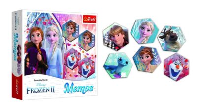 Trefl Vzdelávacia hra Memos Frozen 2Pamäťová hra pexeso s obrázkami obľúbenej rozprávky Frozen a jej priateľov. Cieľom hry je nájsť čo najviac dvojíc obrázkov s rovnakým symbolom. Vyhráva ten