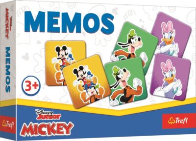 Trefl Vzdelávacia hra Memos MickeyPamäťová hra pexeso s obrázkami obľúbeného myšiaka Mickeyho a jeho priateľov. Cieľom hry je nájsť čo najviac dvojíc obrázkov s rovnakým symbolom. Vyhráva ten